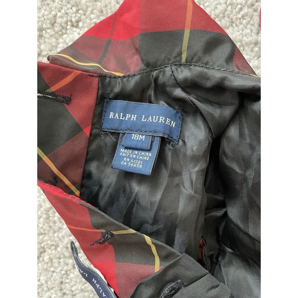 Ralph Lauren 18M Baby Tartan Red & Black Plaid Holiday Dress w/Peter Pan Collar